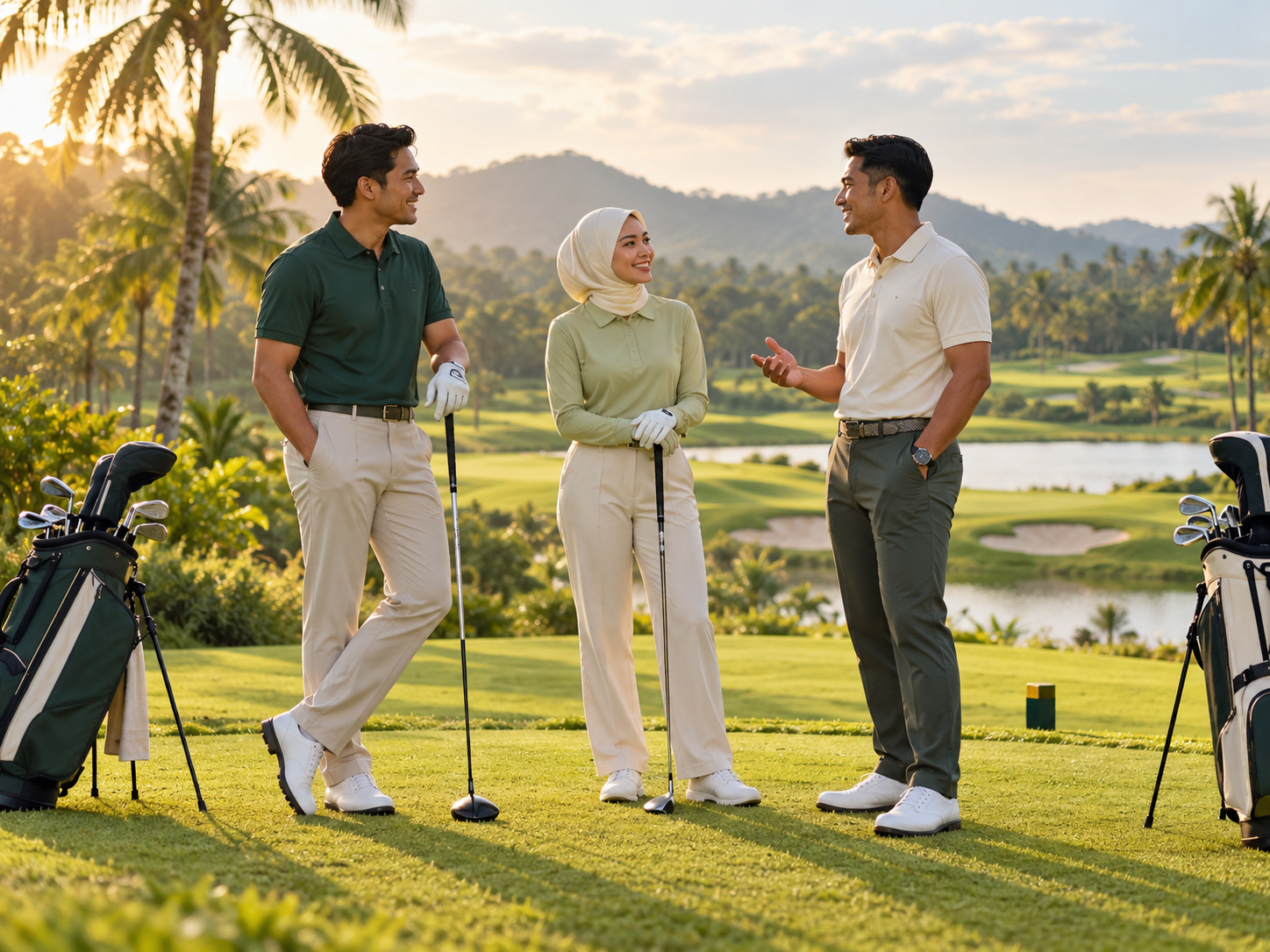 Visual konsep komuniti pemain golf berpakaian sopan